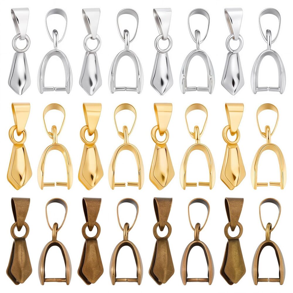9583 1 Box 3 Colors Brass Pinch Bail Pendants, Pinch Clip Bail Clasp Dangle